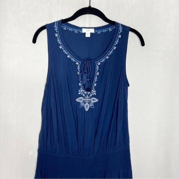 J.JILL / navy blue white embroidered elastic waist sleeveless dress / XS - Picture 3 of 7